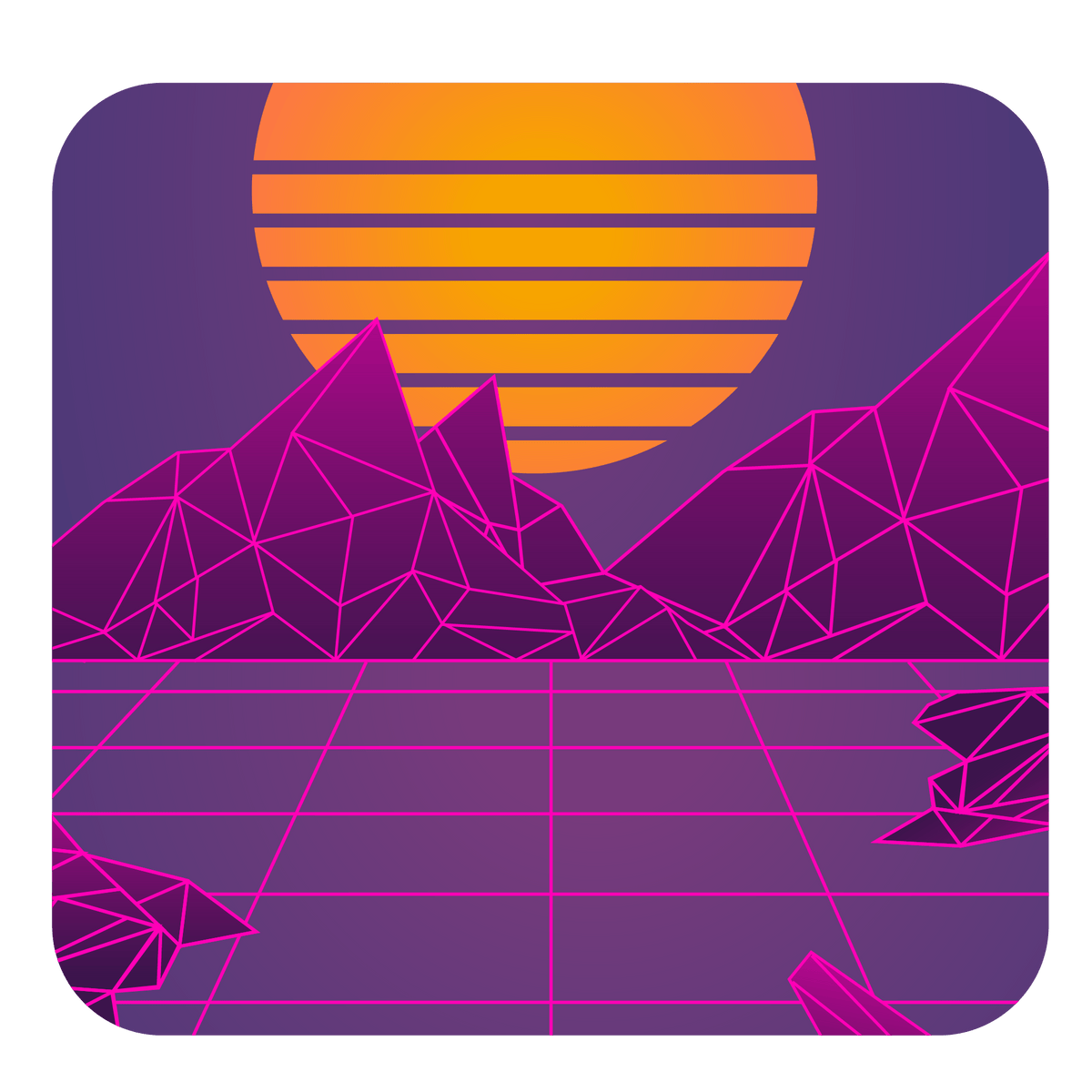 digital landscape with retro rising sun mobile wallpaper