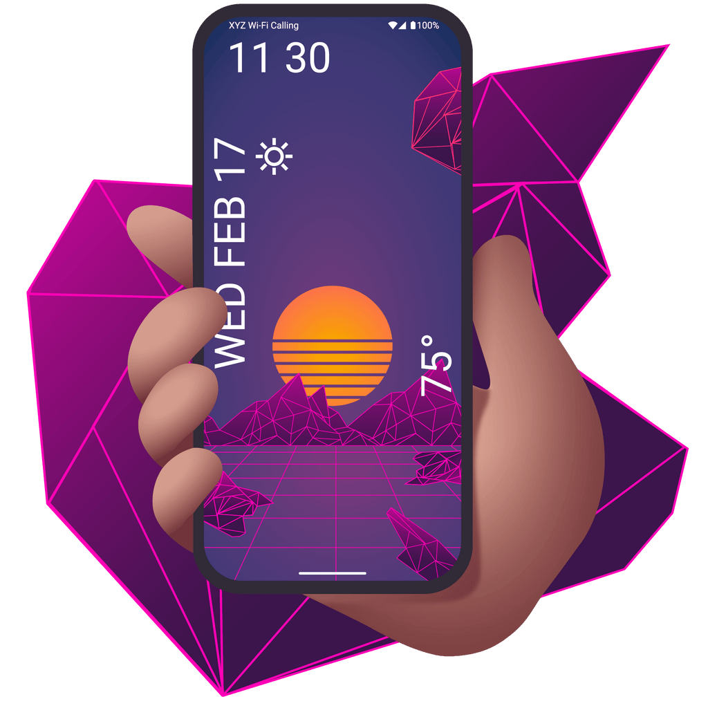 digital landscape with retro rising sun mobile wallpaper