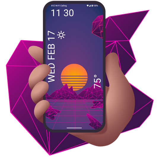 digital landscape with retro rising sun mobile wallpaper