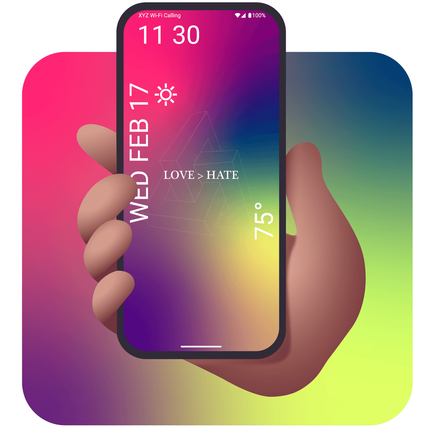 Multi color mobile wallpaper that says "Love > Hate"