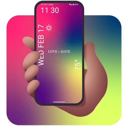 Multi color mobile wallpaper that says "Love > Hate"