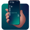 Hand holding a smartphone with motivational message on a blue gradient background